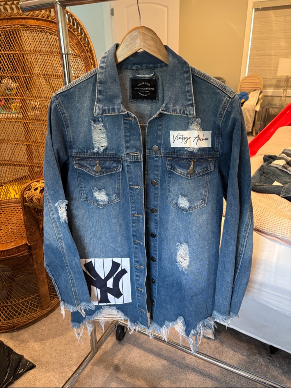 One of a kind custom made Yankees denim jacket